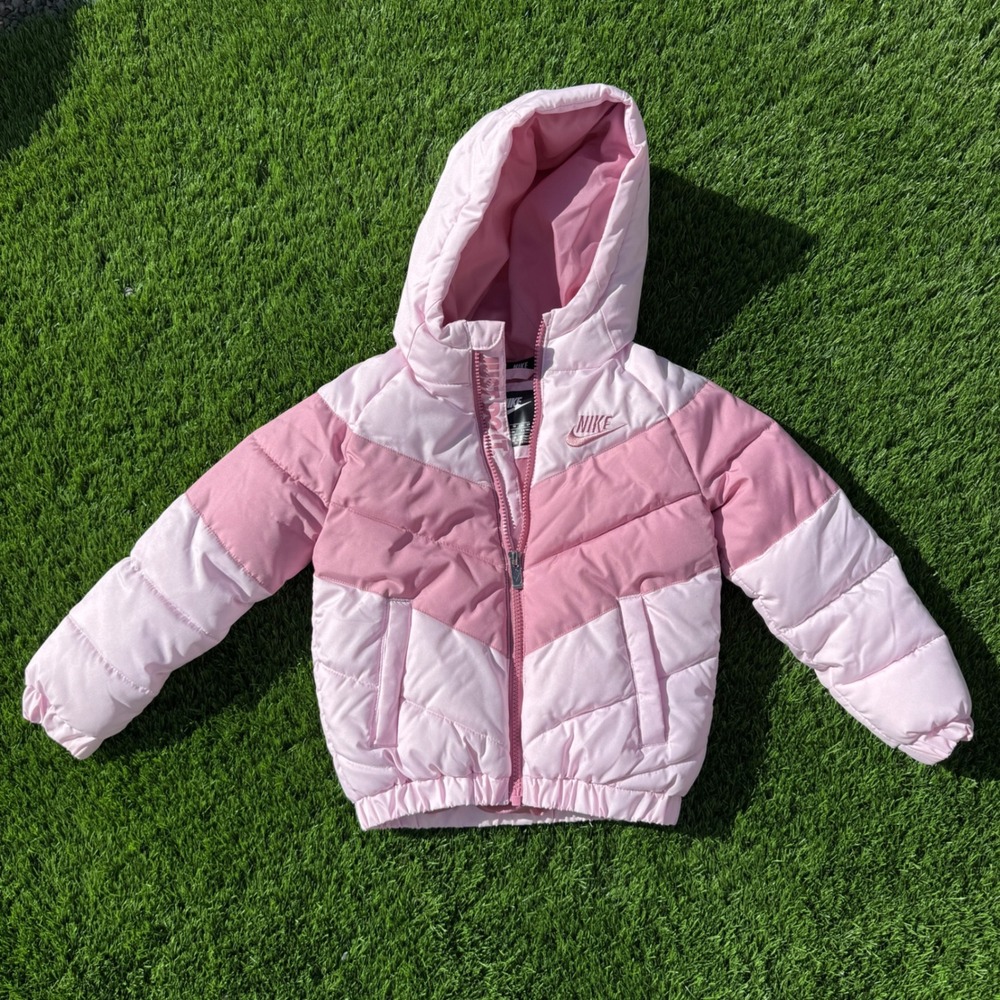 Nike Toddler Girls Pink Windrunner Puffer Jacket Hooded Size 3-4 XS Colorblock